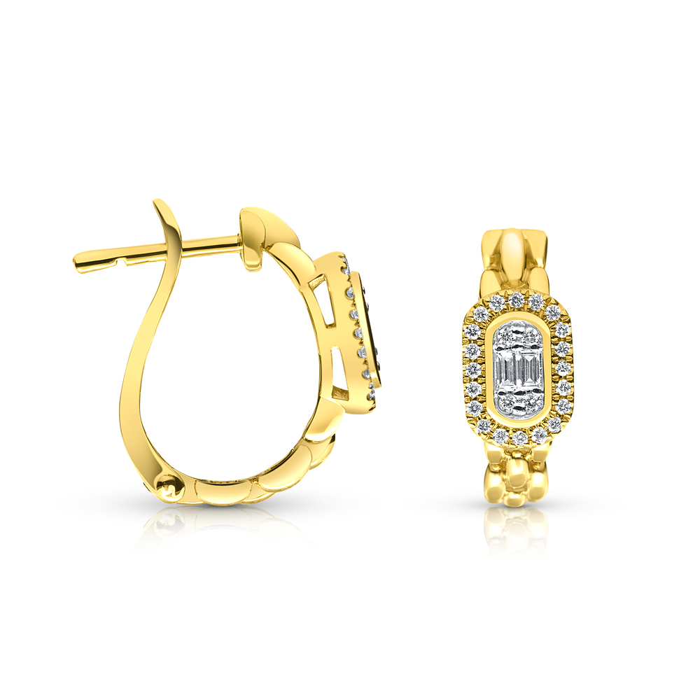 View Baguette And Round Fancy Diamond Earrings