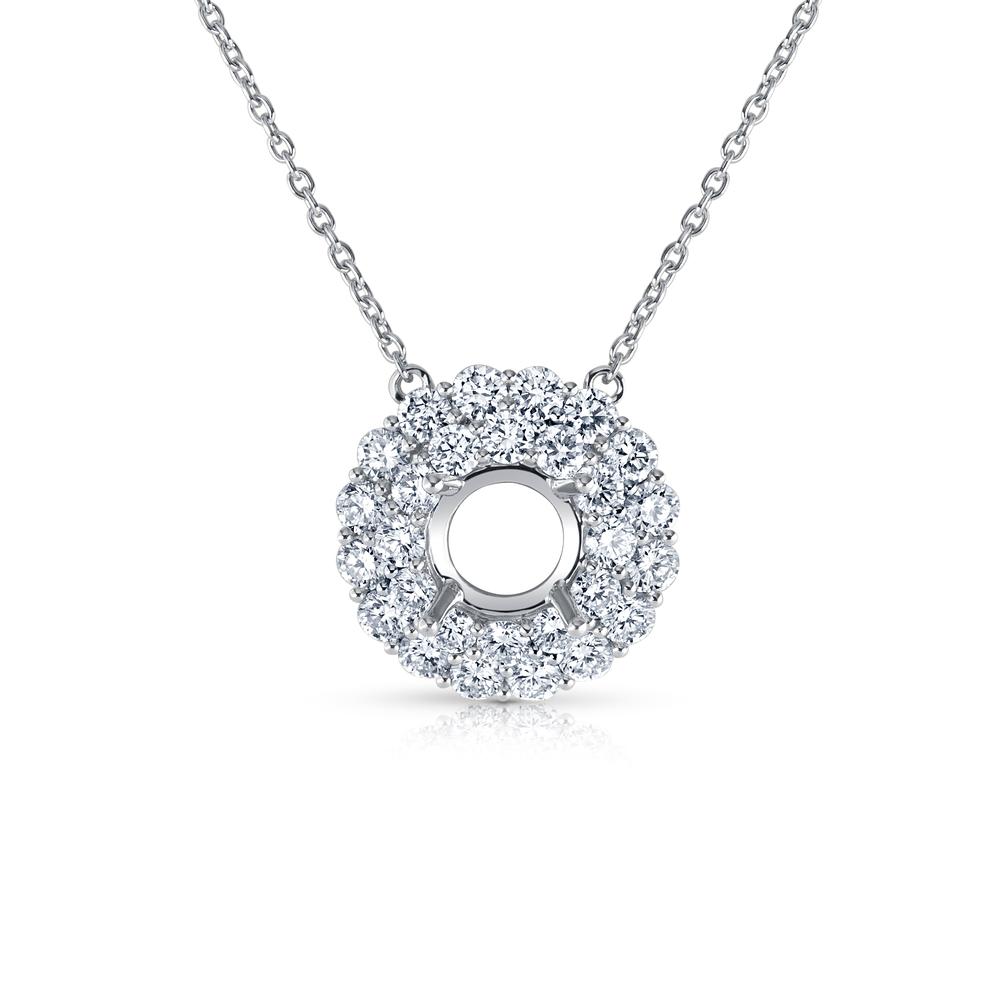 View Double Halo Diamond Semi Mount Necklace For 1.5Ct Ctr.