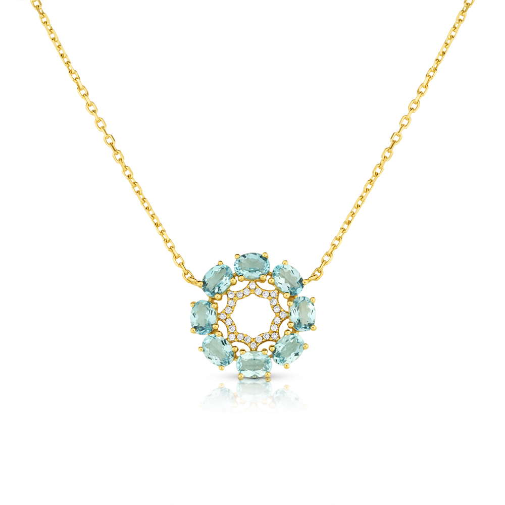 View Blue Topaz And Diamond Circle Pendant With Chain