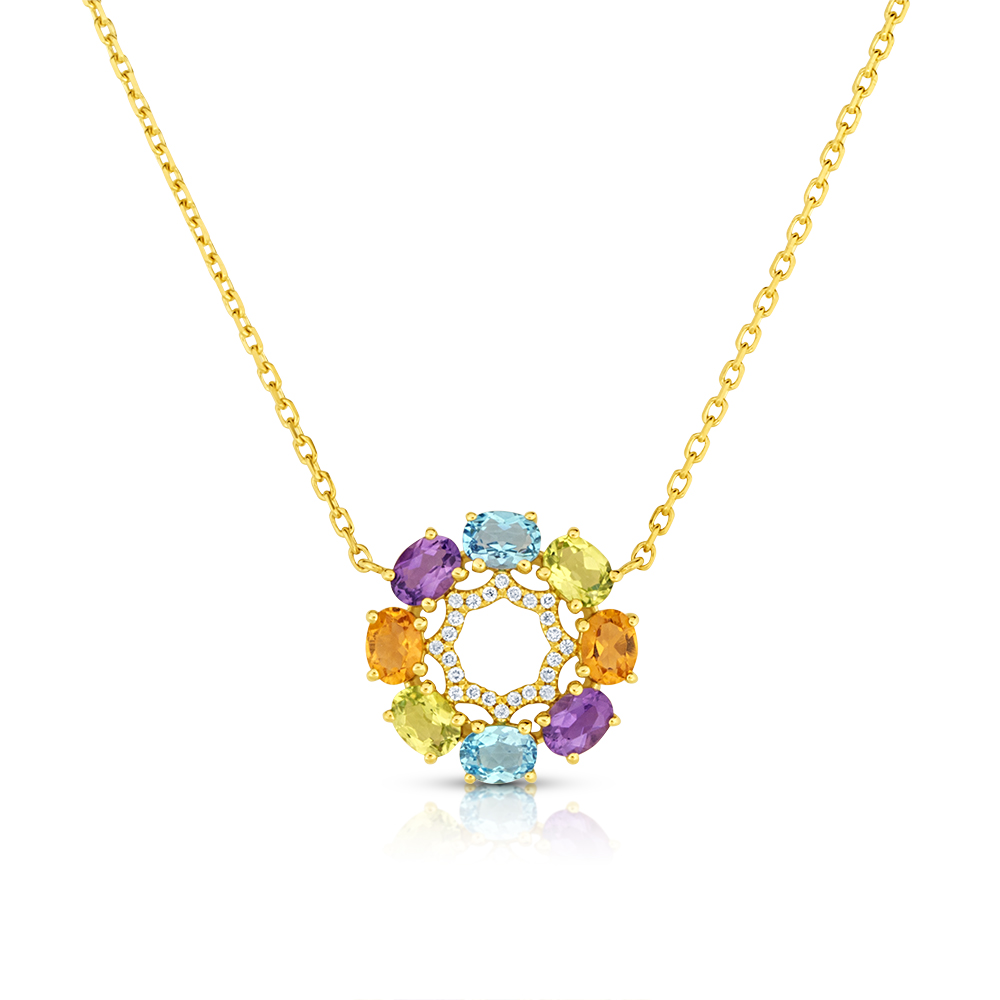 View Multicolor And Diamond Pendant With Chain