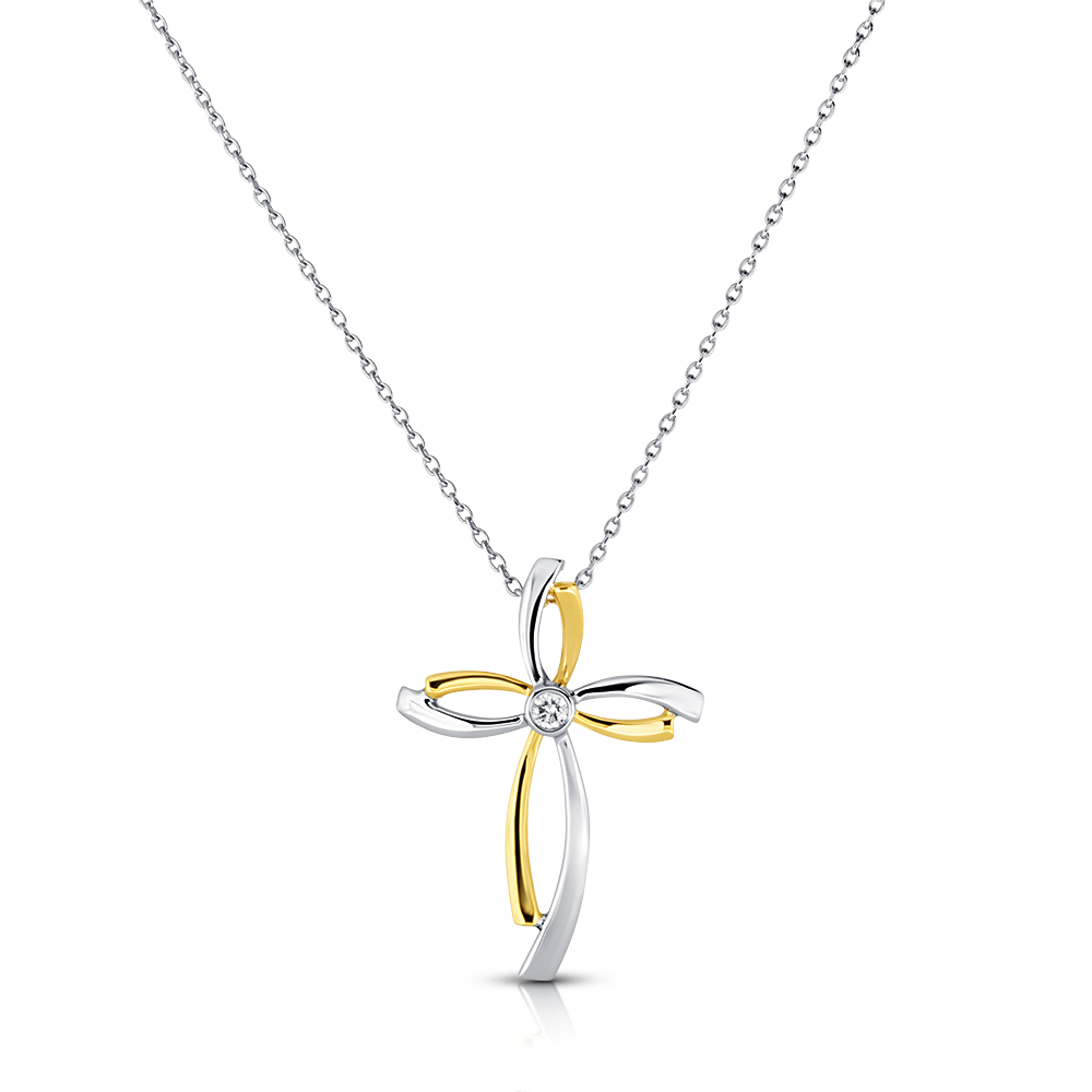 View Diamond Bezel Cross Pendant With Chain