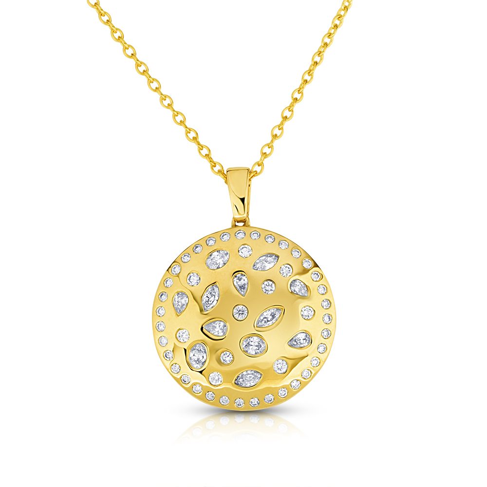 View Fancy Multi Diamond Disc Pendant With Chain