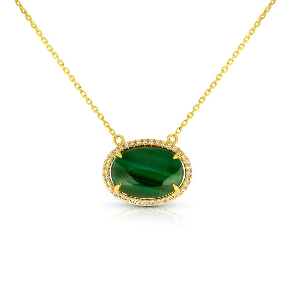 View Malachite And Diamond Halo Pendant With Extended Chain