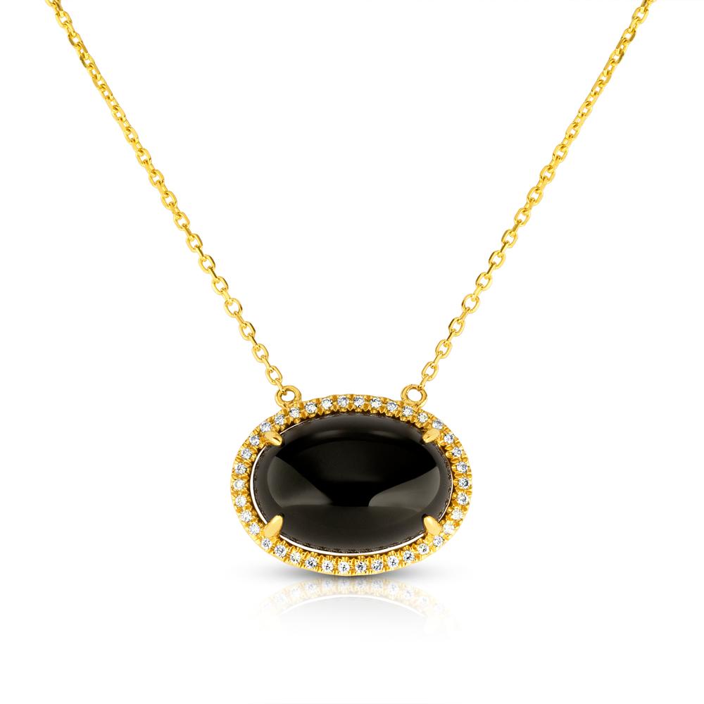 View Golden Obsidian And Diamond Halo Necklace With Extended Chain