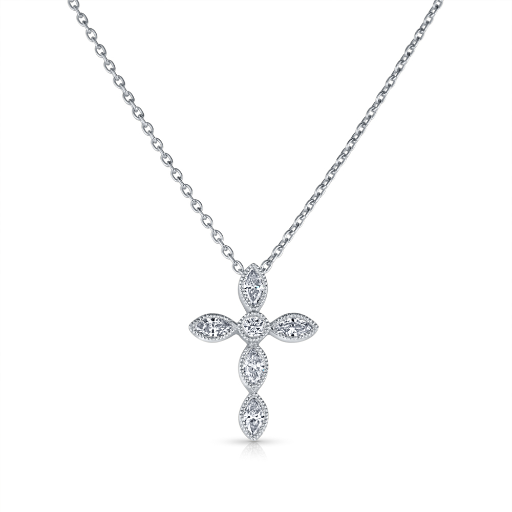 View MQ And RD Diamond Cross Pendant With Chain