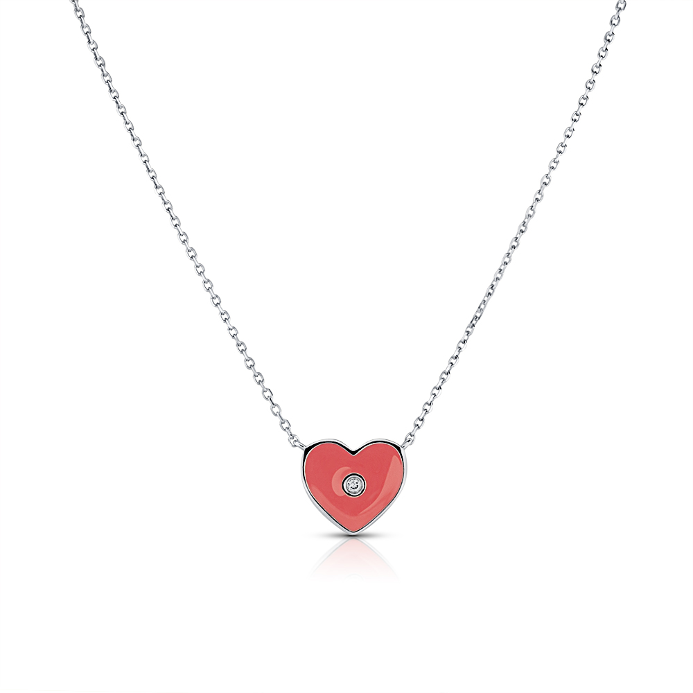 View Diamond Heart With Pink Enamel Pendant With Chain