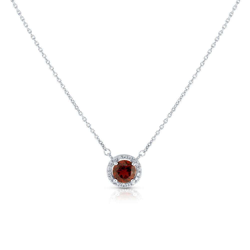 View Garnet And Diamond Halo Pendant With Chain