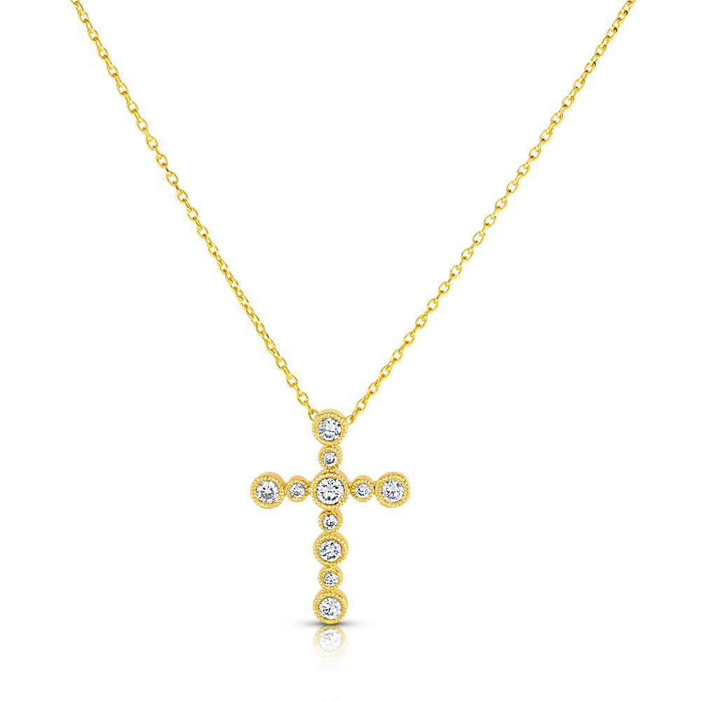 View Diamond Bezel Set Cross Pendant With Chain