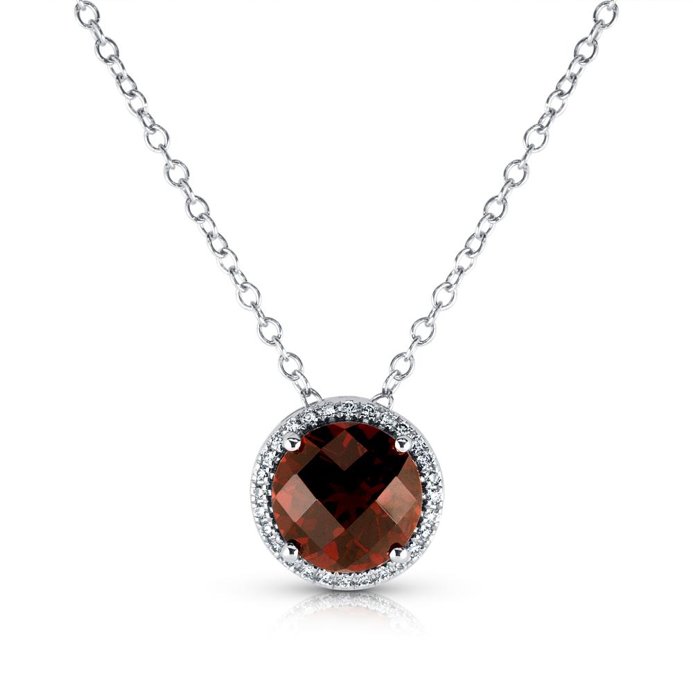 View Garnet And Diamond Halo Pendant With Chain