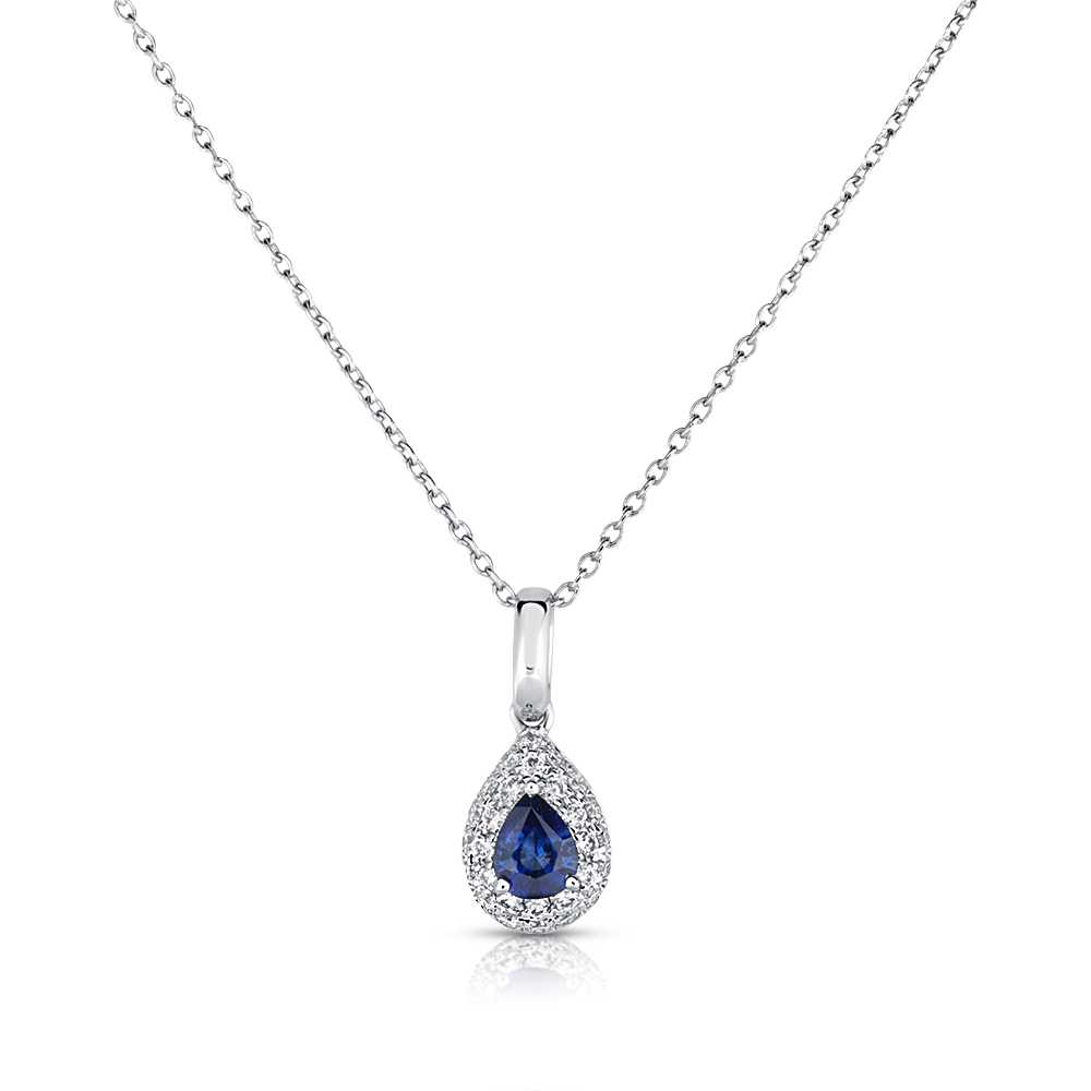 View Sapphire And Diamond Halo Pendant With Chain