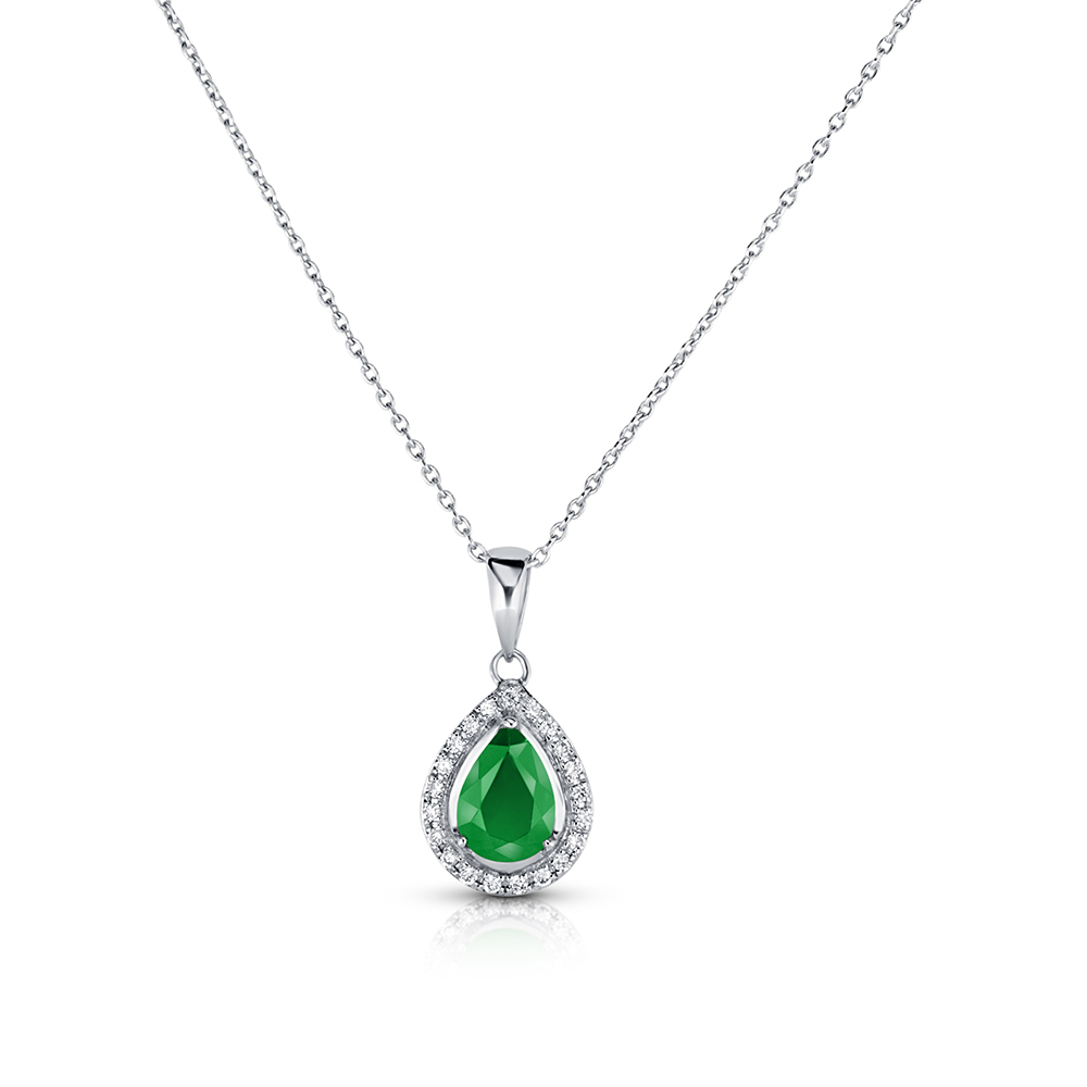 View Pear Shaped Emerald And Diamond Pendant With Chain