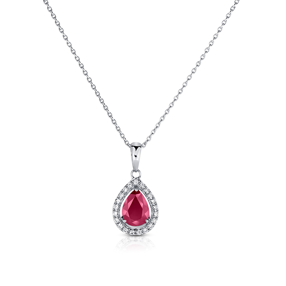 View Pear Shaped Ruby And Diamond Pendant With Chain