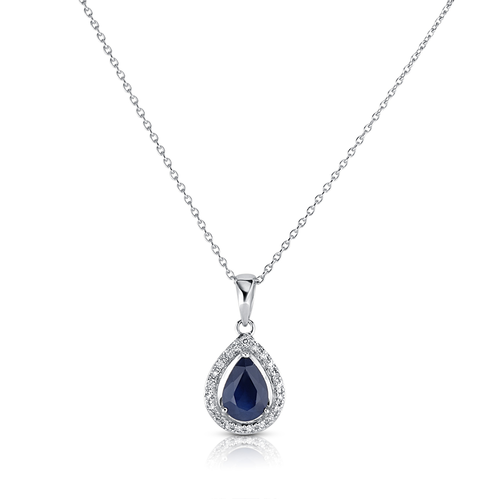 View Pear Shaped Sapphire And Diamond Pendant With Chain