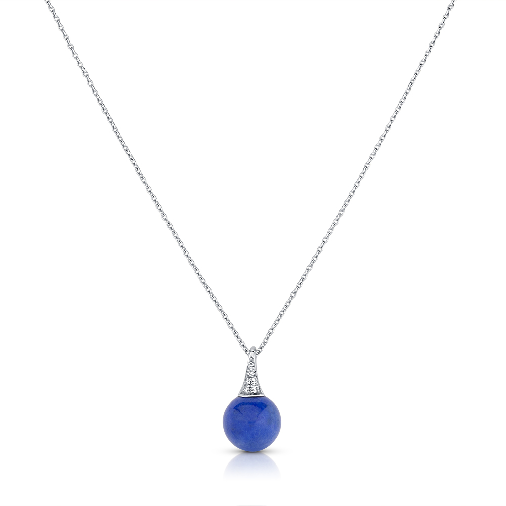 View Lapis And Diamond Drop Pendant With Chain