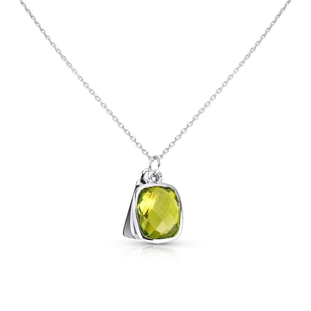 View Peridot Flat Checkered Pendant With Plate And Chain