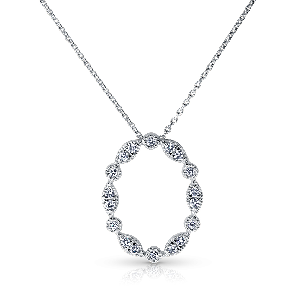 View Diamond Oval Millgraine Pendant With Chain