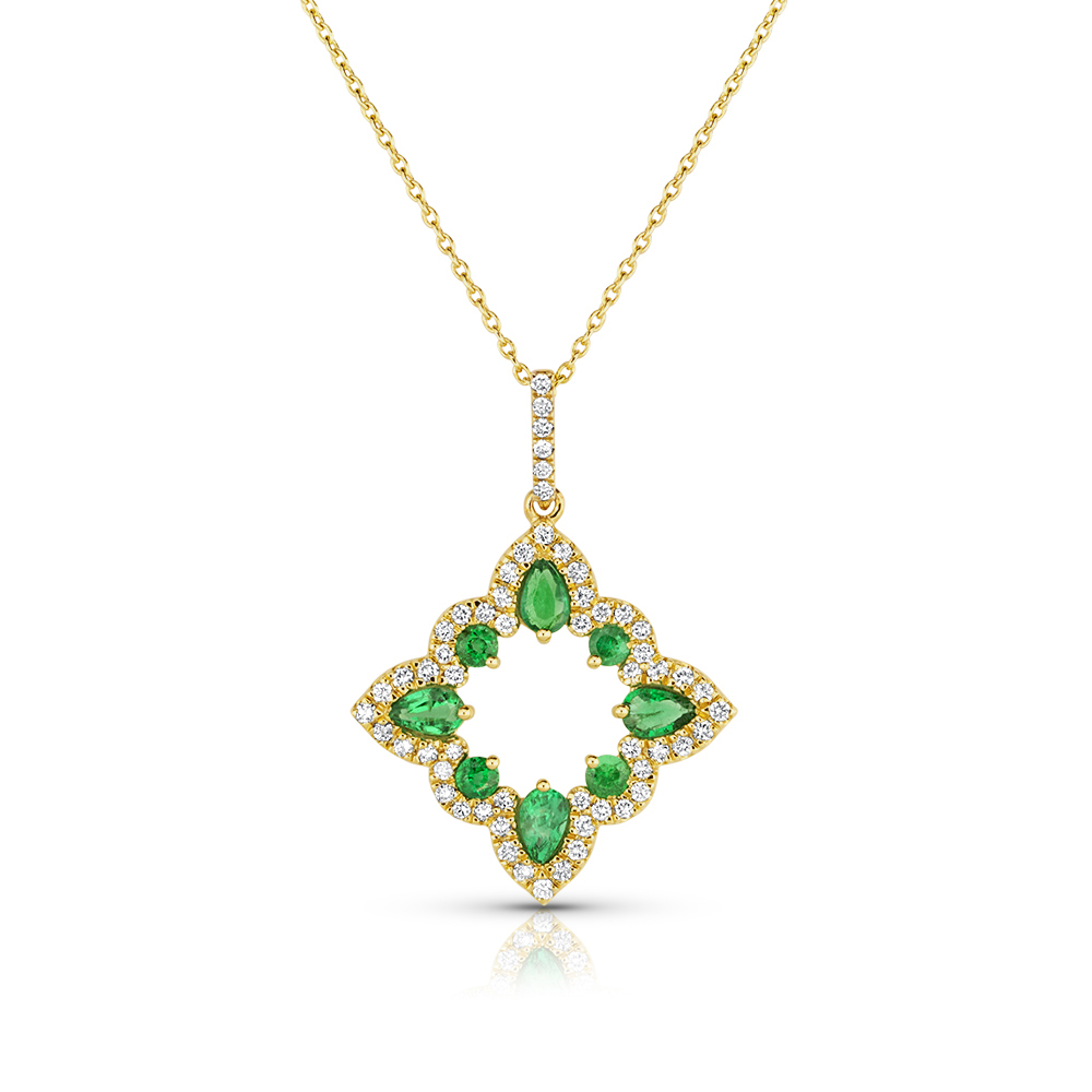 View Emerald And Diamond Pendant With Chain