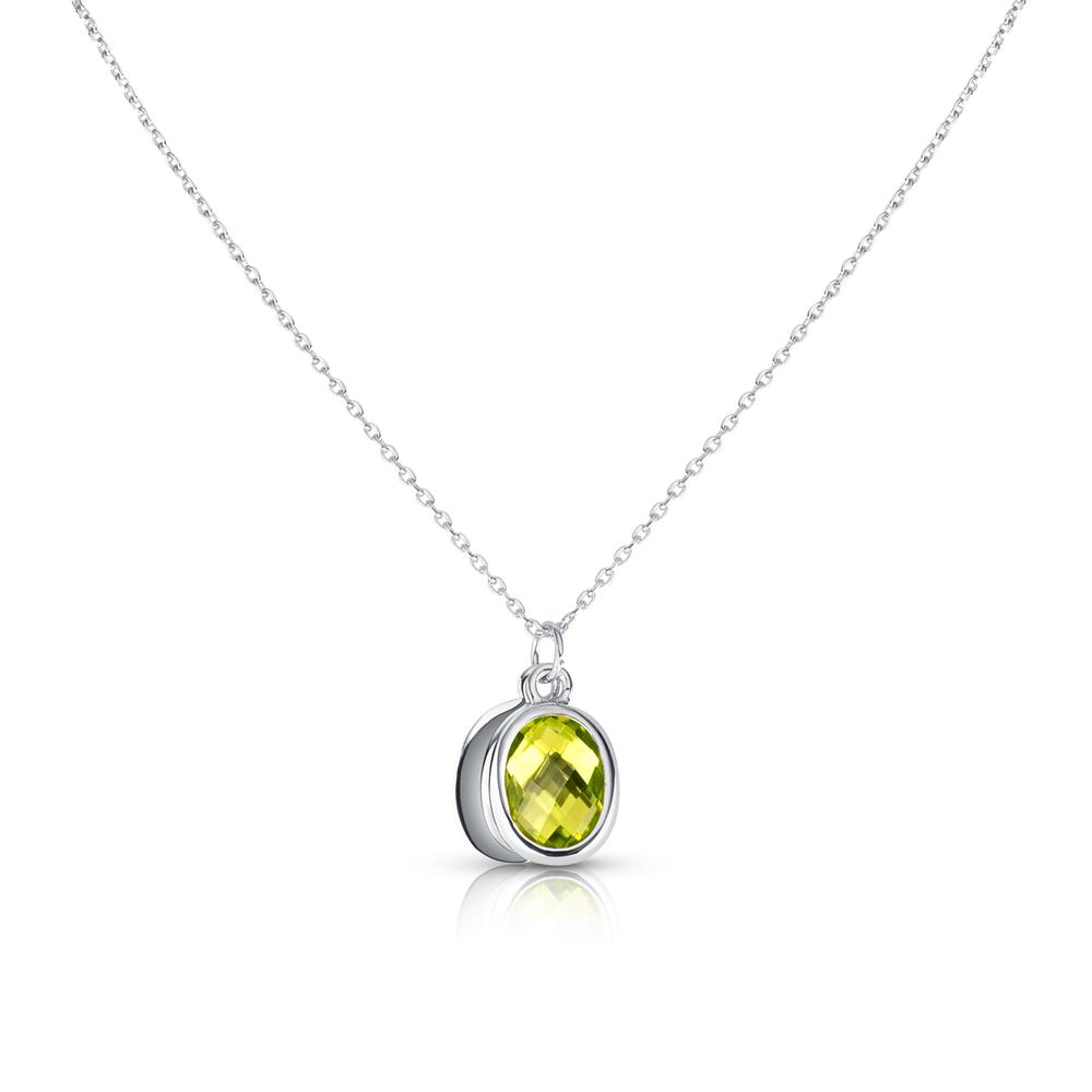 View Peridot Oval Flat Checkered Pendant With Plate And Chain