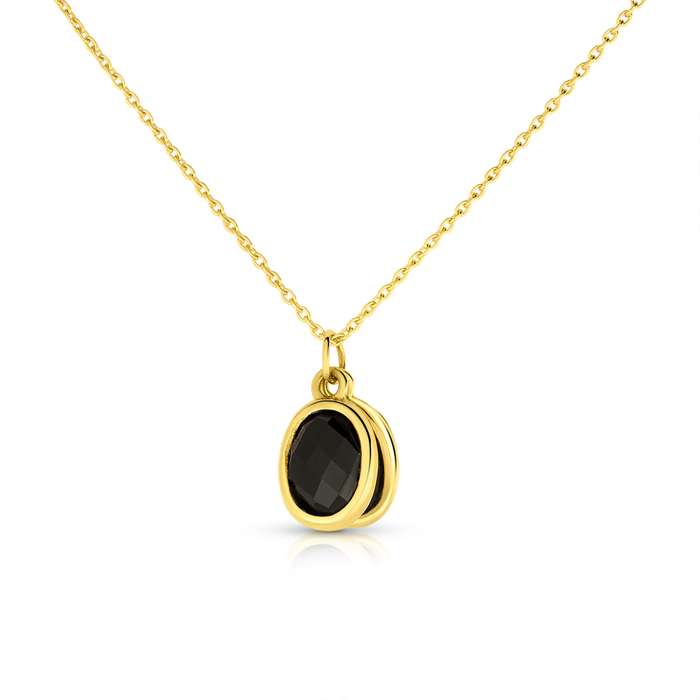 View Black Onyx Oval Flat Checkered Pendant With Plate And Chain