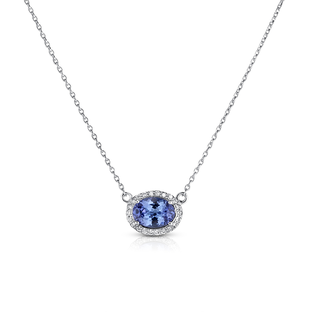 View Tanzanite And Diamond Oval Halo Pendant With Chain