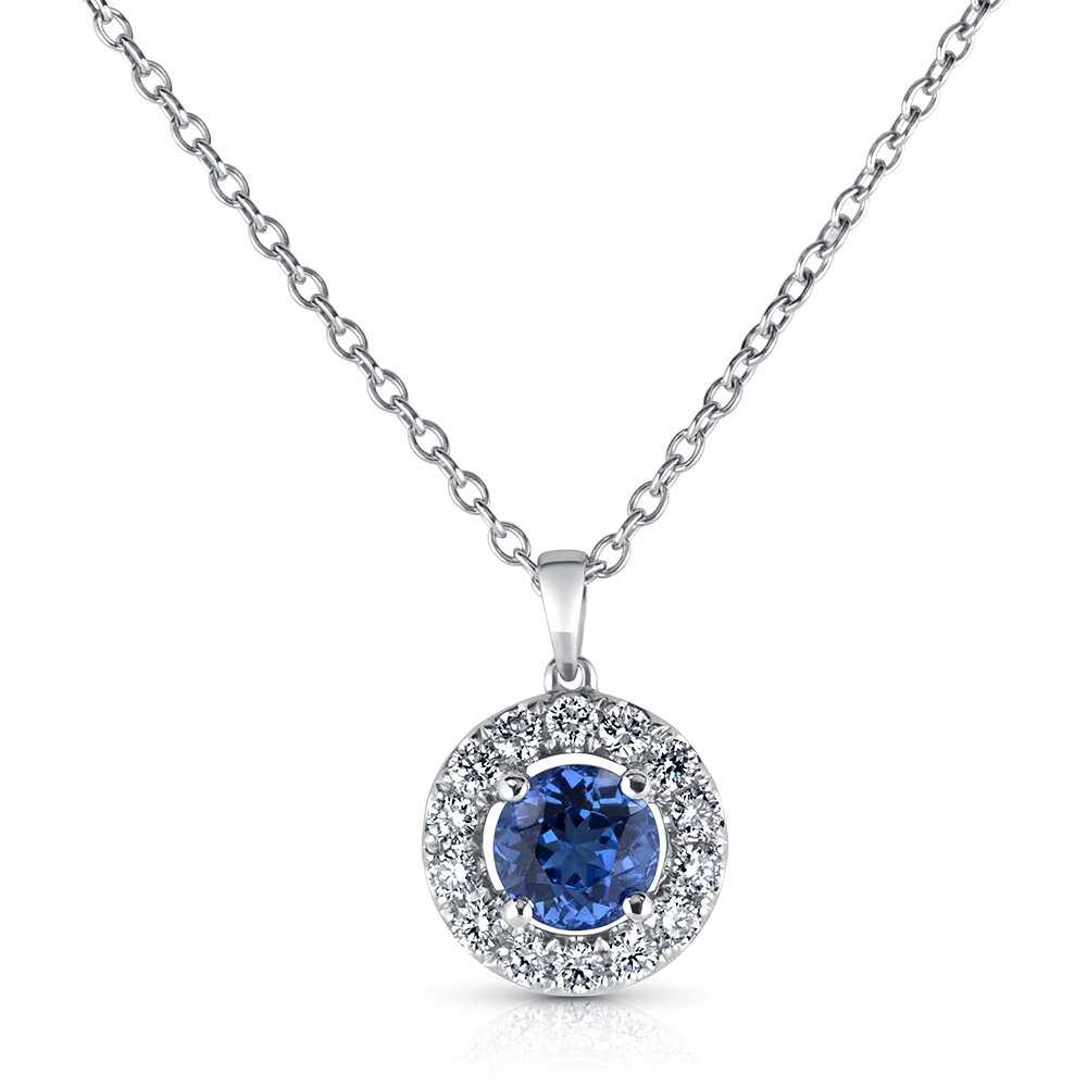 View Tanzanite And Diamond Halo Pendant With Chain