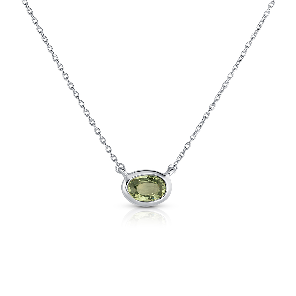 View Green Sapphire Bezel Set Pendant With Chain