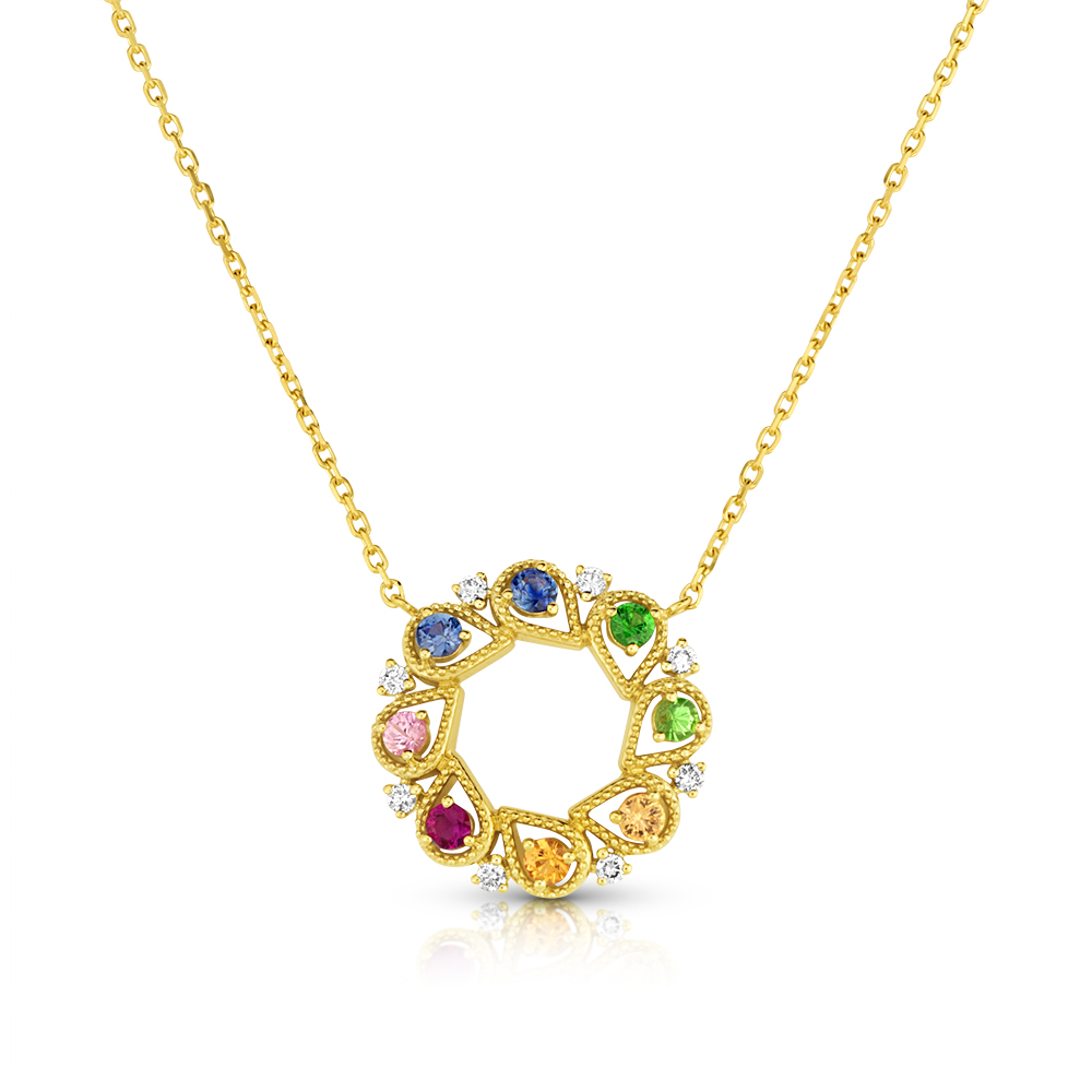 View Multi Sapphire And Diamond Pendant with Chain