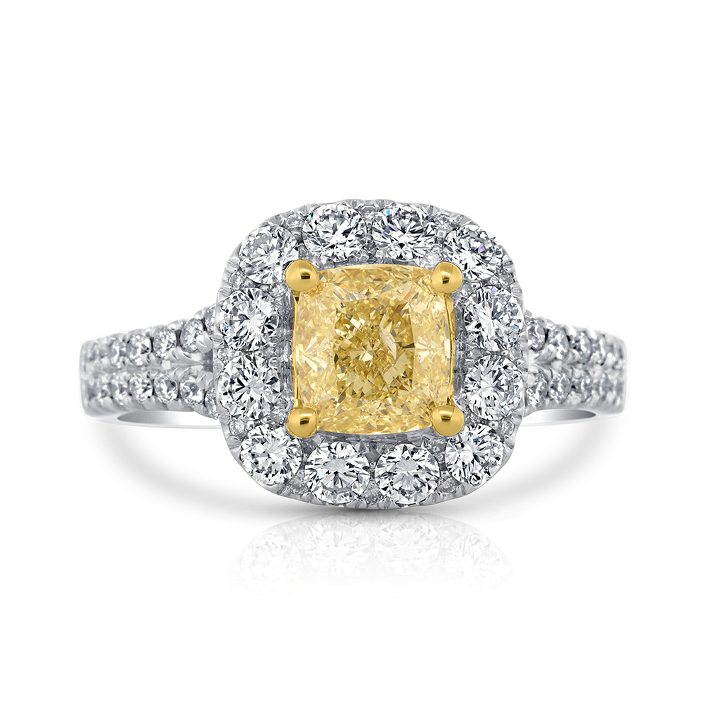 View Yellow Cushion Diamond Halo Ring