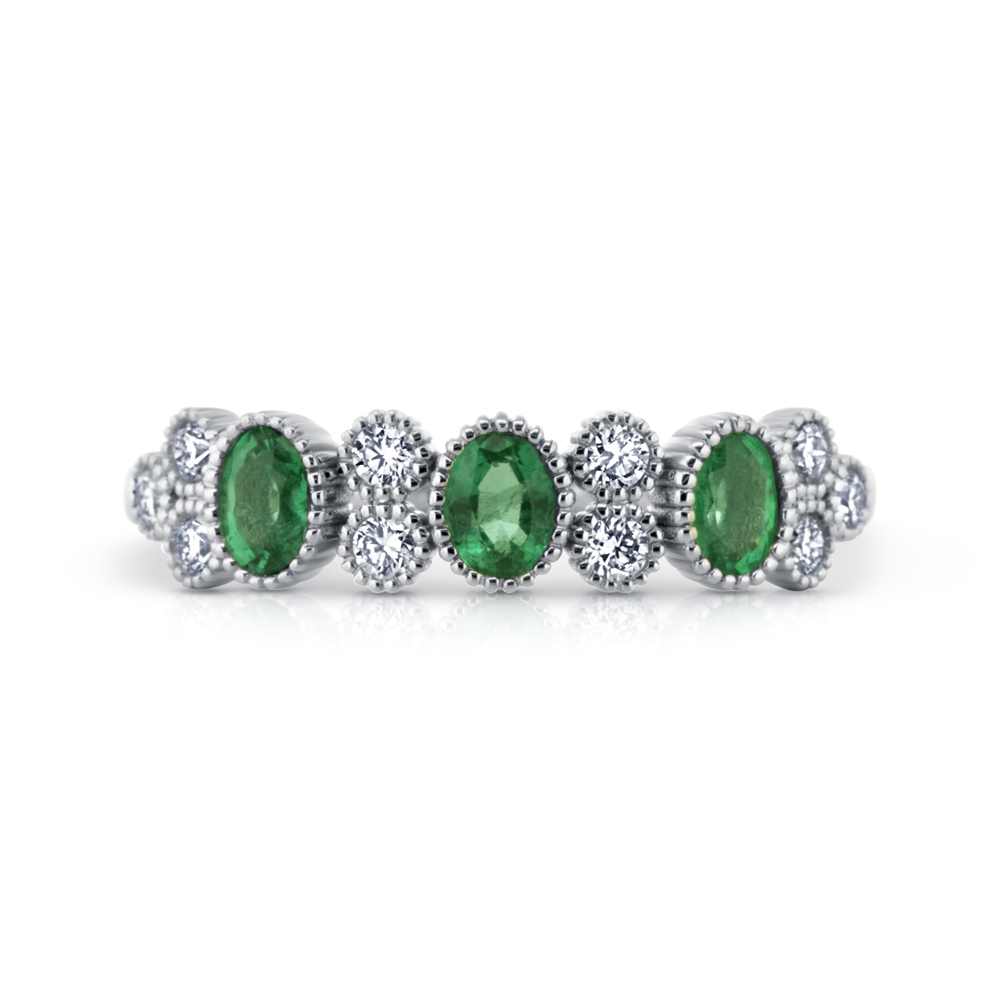 View 3 Oval Emeralds And Diamond Bezel Set Ring