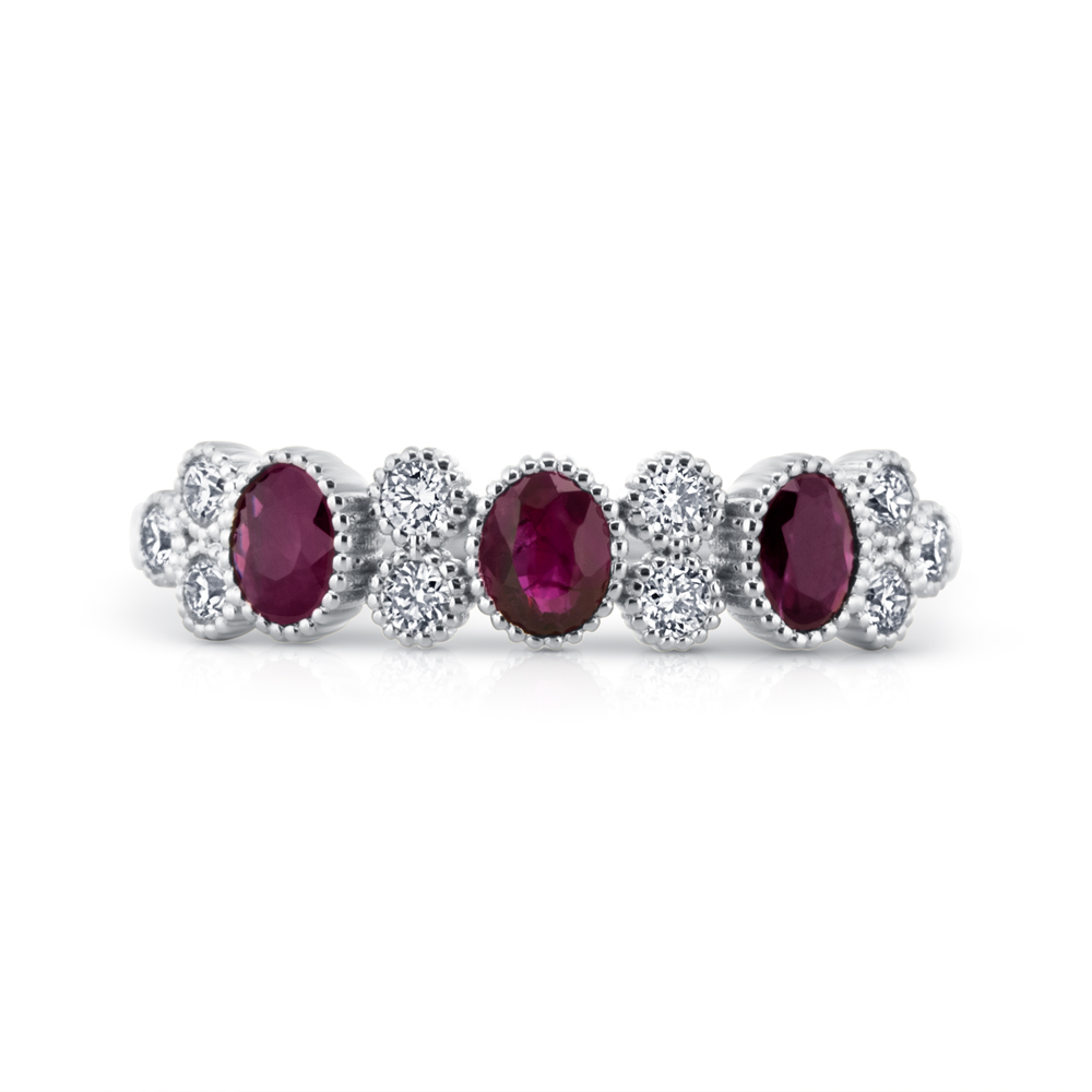 View 3 Oval Rubies And Diamond Bezel Set Ring