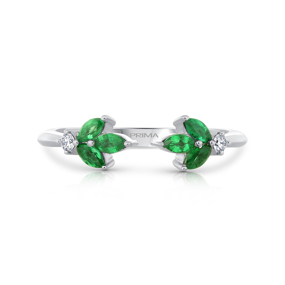 View Emerald and Diamond Open Top Ring