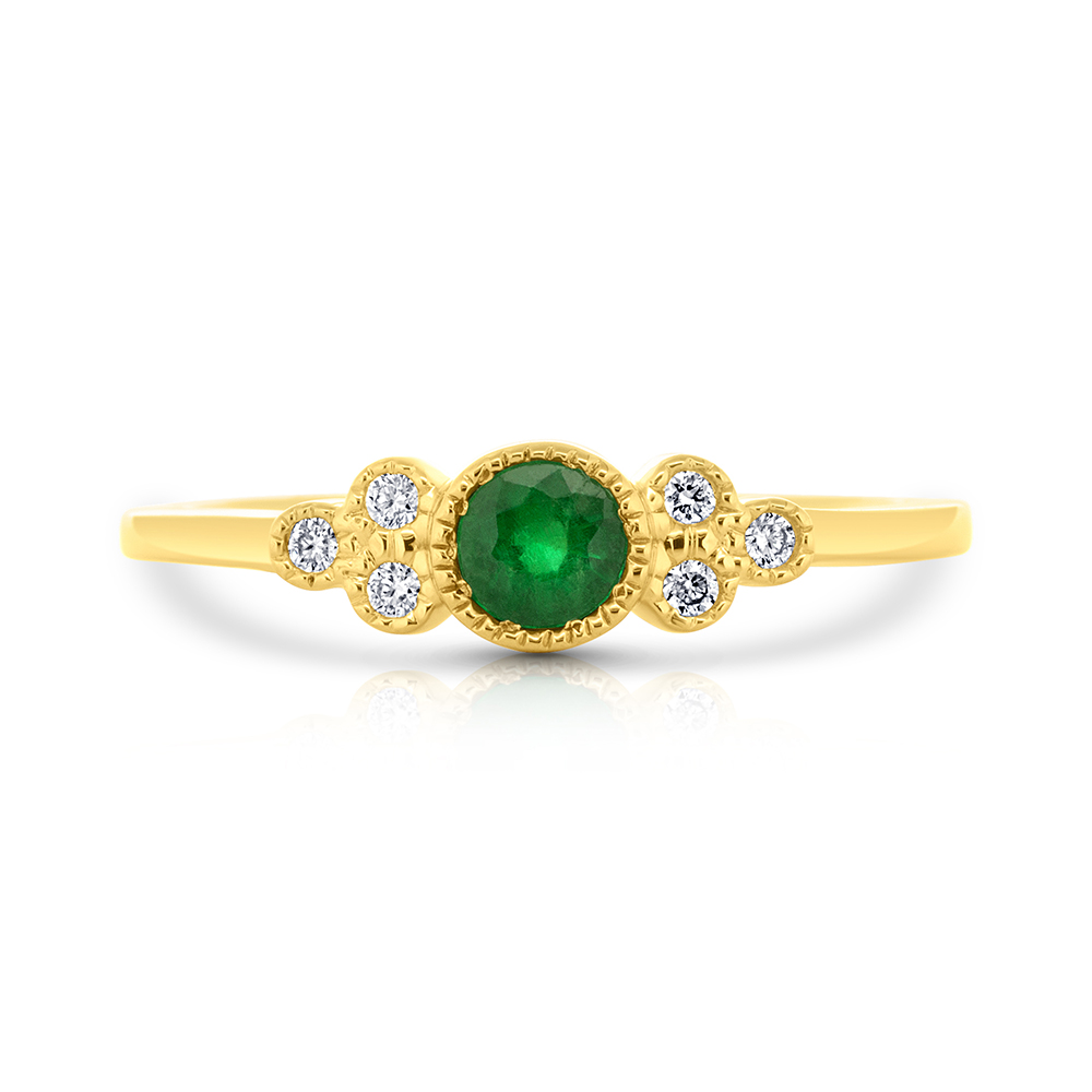 View Emerald and Diamond Bezel Set Ring