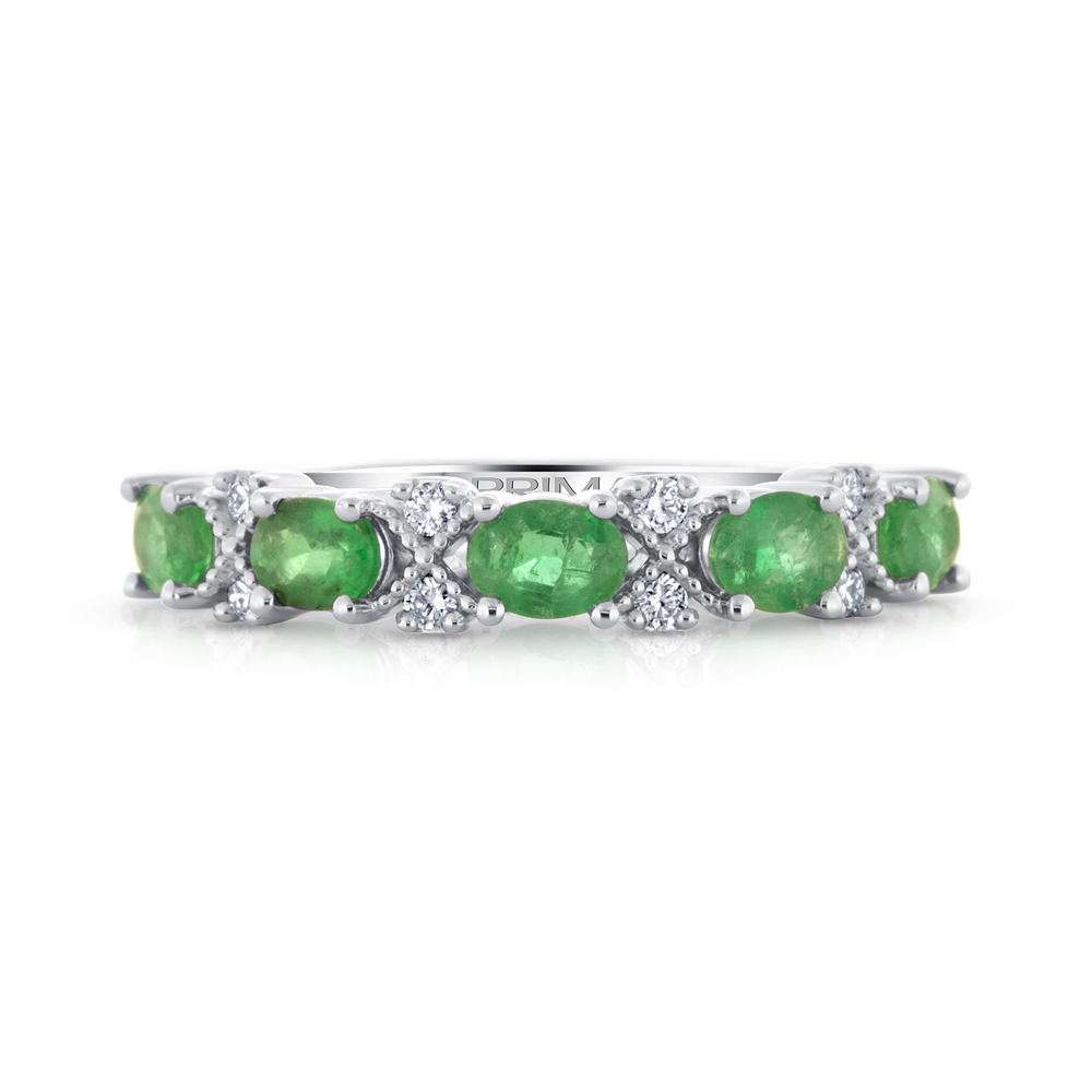 View 5 Stones Oval Emeralds And Diamond Ring