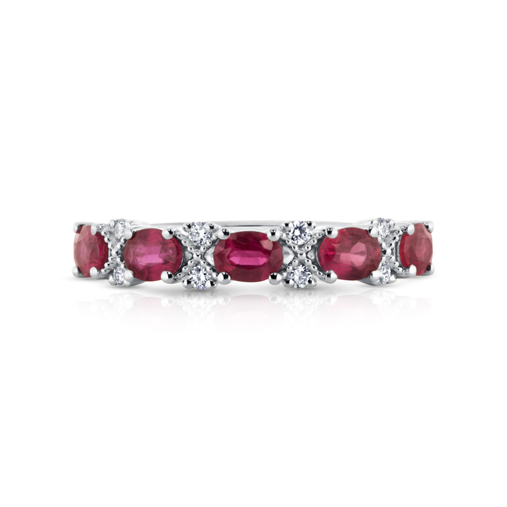 View 5 Stones Oval Rubies And Diamonds Ring