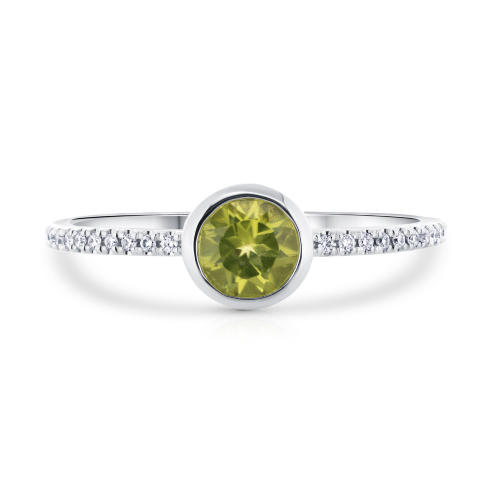 View Peridot Round Bezel Set And Diamond Ring