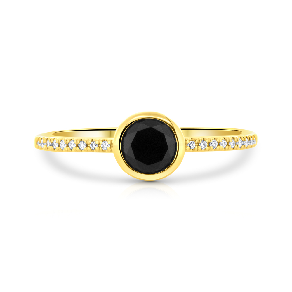 View Black Onyx Round Bezel Set And Diamond Ring