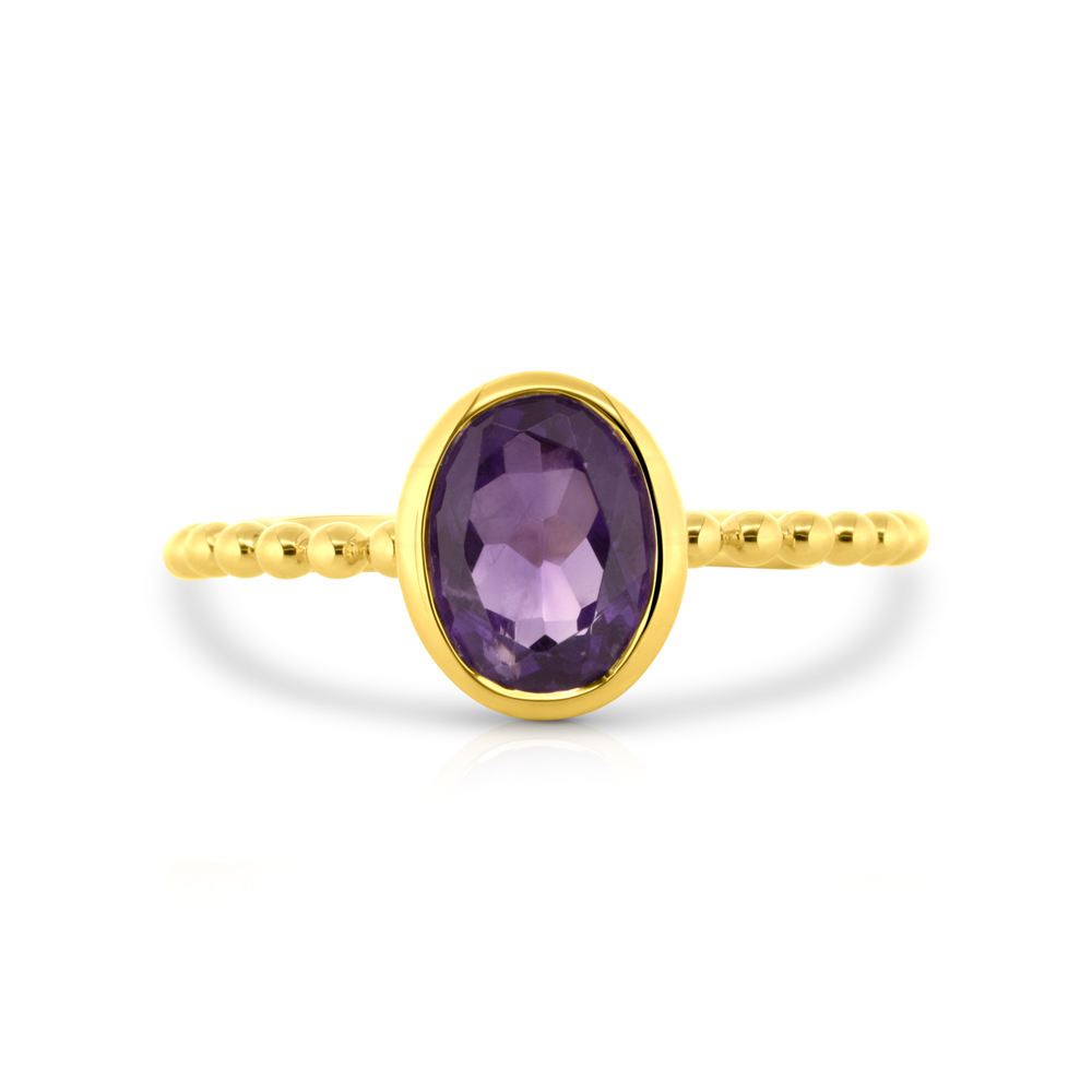 View Oval Amethyst Bezel Set Ring With Beaded Shank