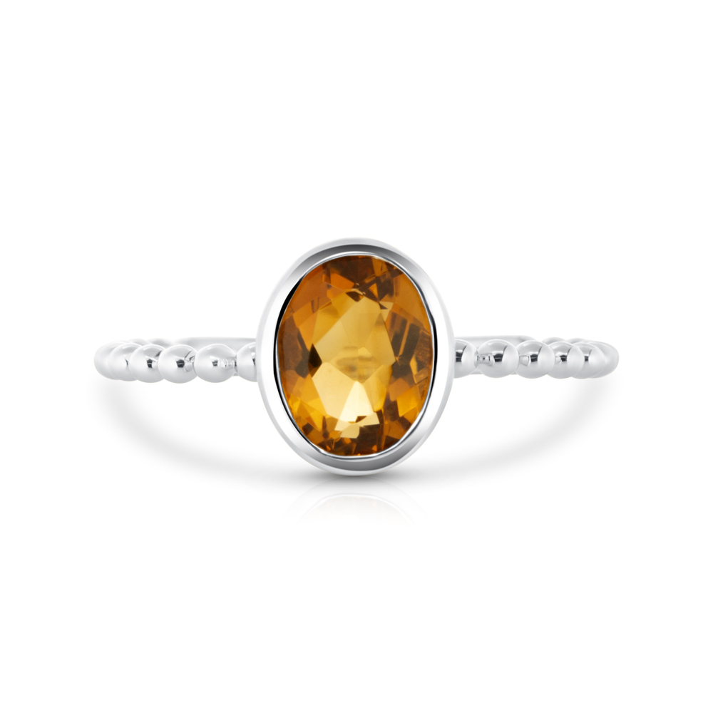 View Oval Citrine Bezel Set With Beaded Shank Ring