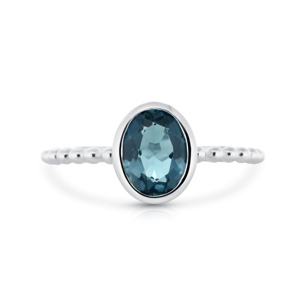 View London Blue Bezel Set With Beaded Shank Ring