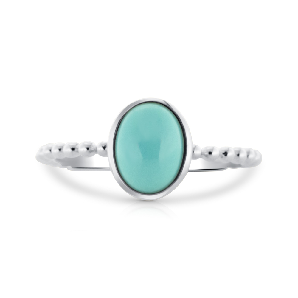 View Oval Cab Bezel Set Turquoise With Beaded Shank Ring