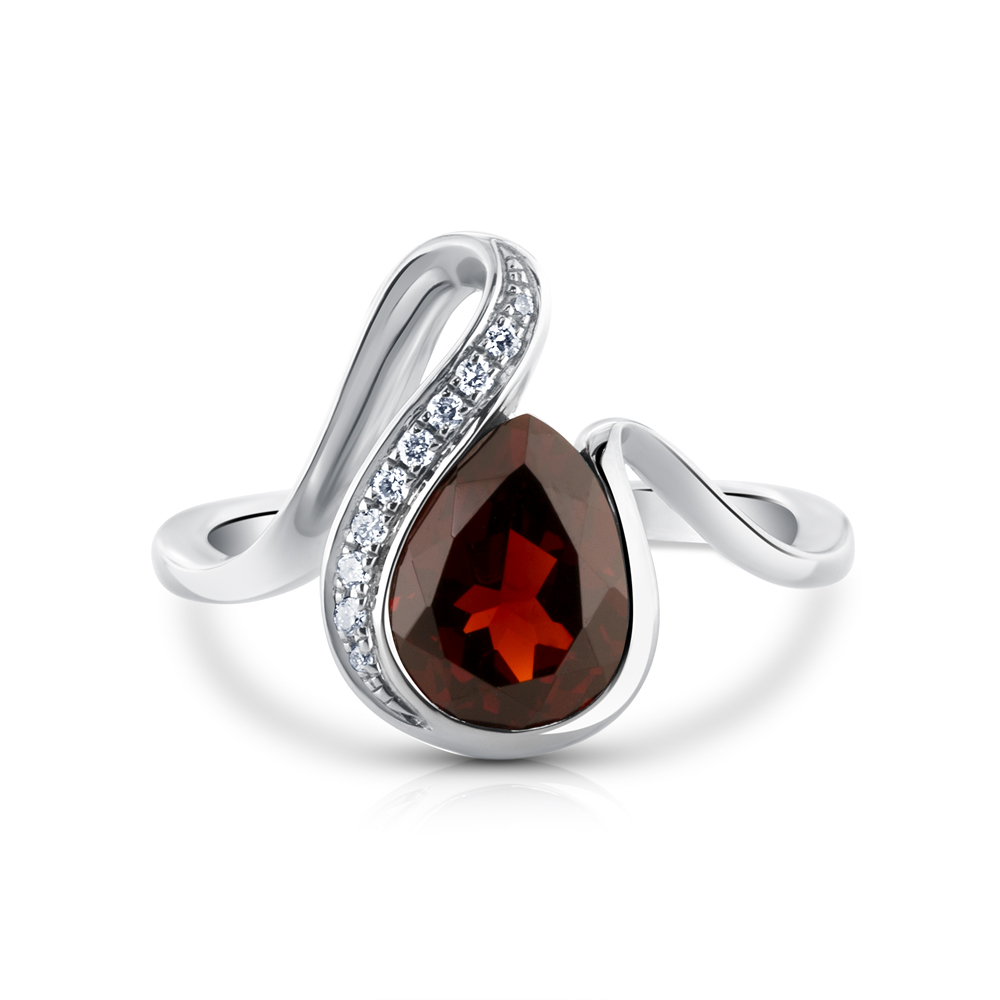 View 9X7 P/S Garnet And Diamond Free Form Ring