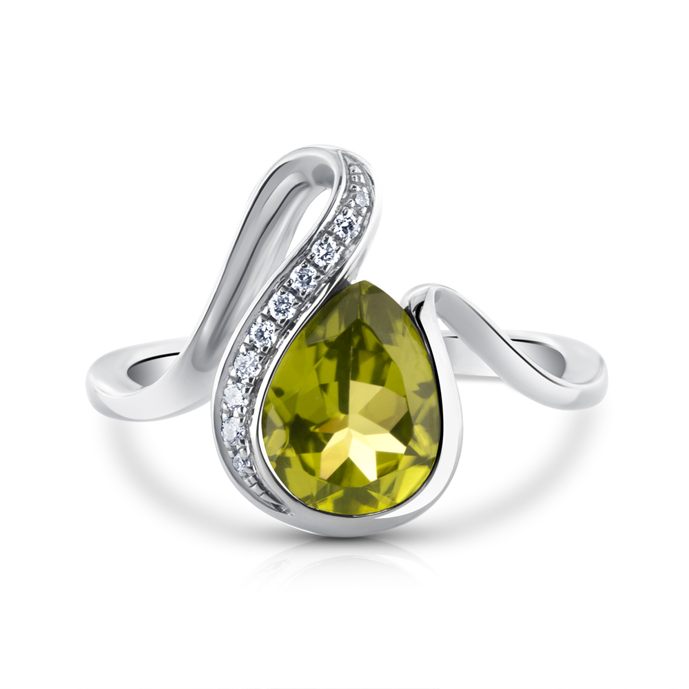 View 9X7 P/S Peridot And Diamond Free Form Ring