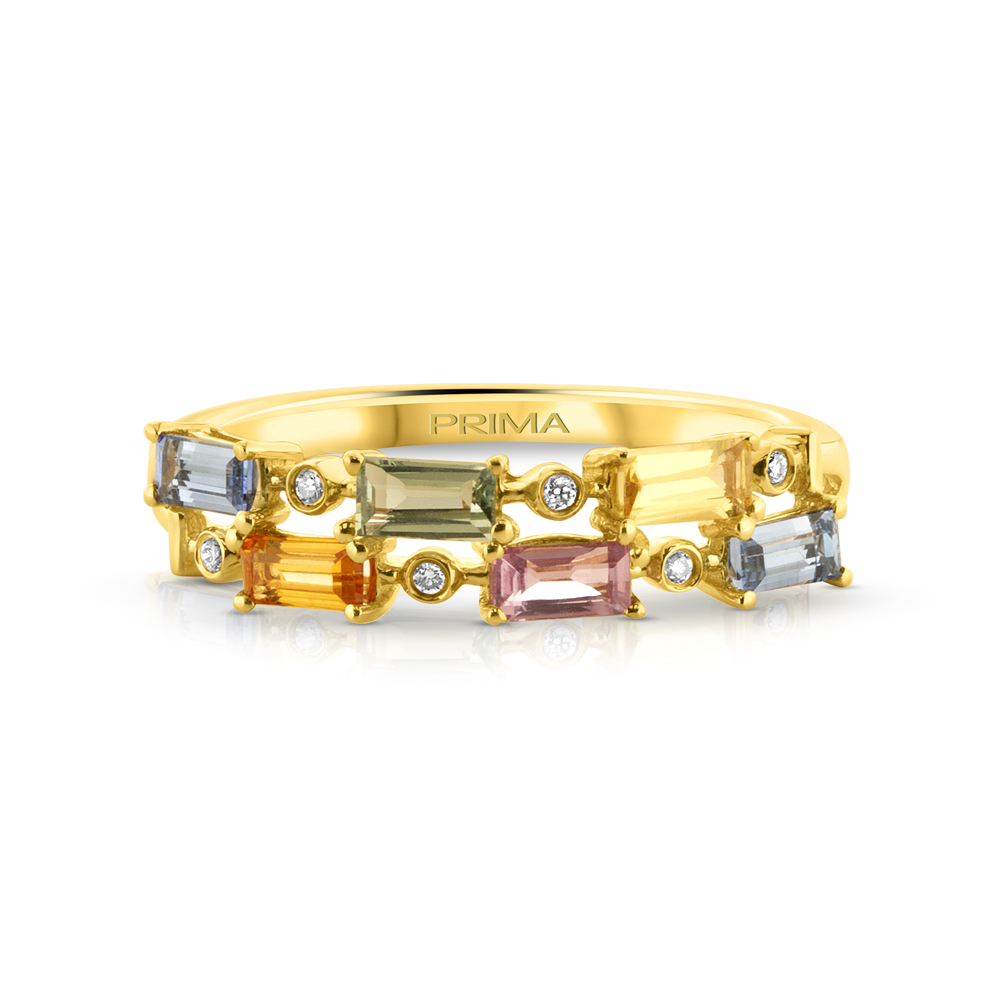 View Multi Sapphire Baguettes And Diamonds Ring