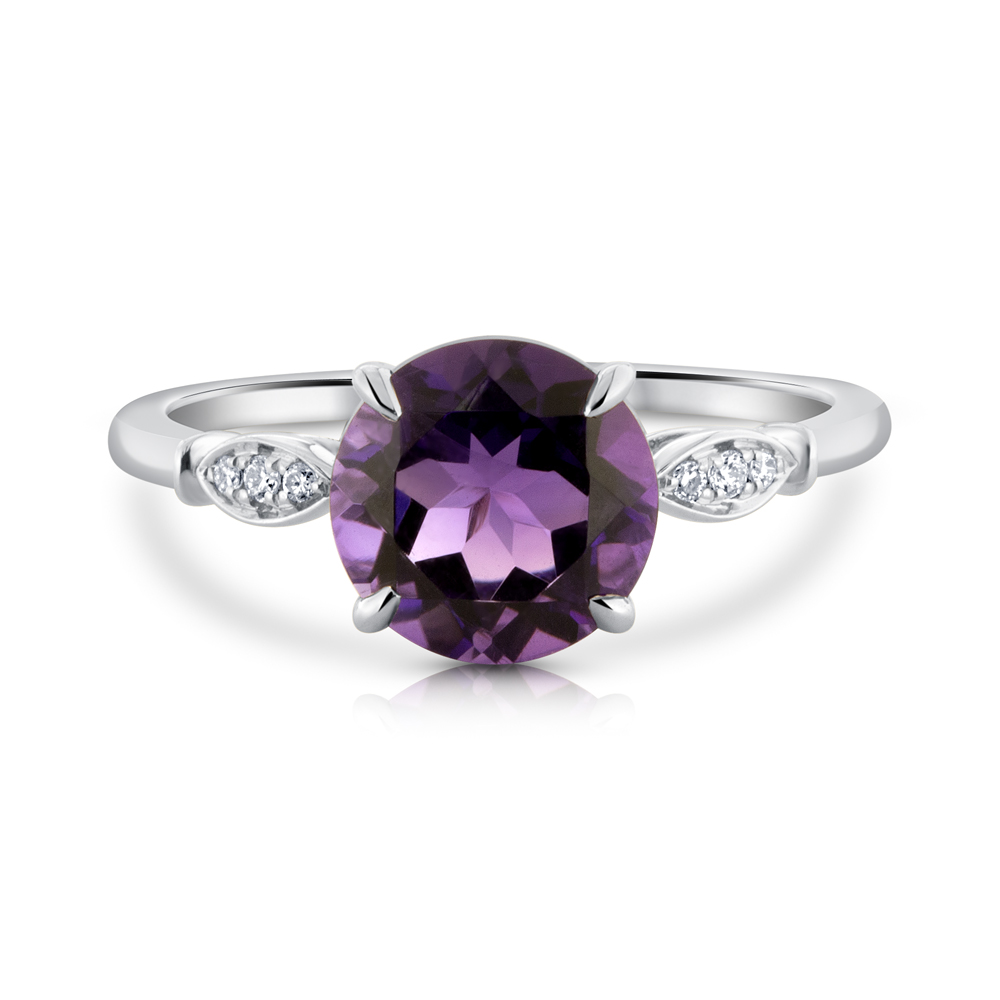 View 8mm Round Amethyst And Diamond Ring