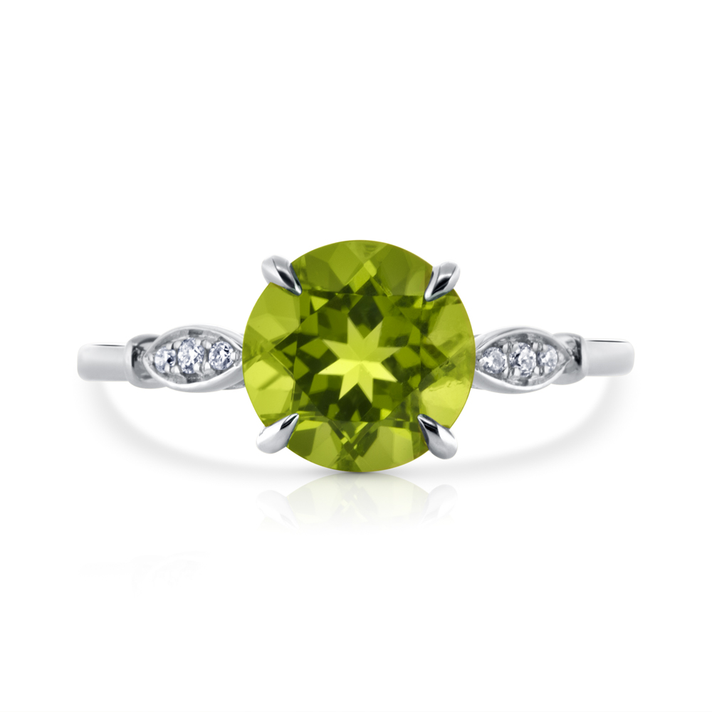 View 8mm Round Peridot And Diamond Ring