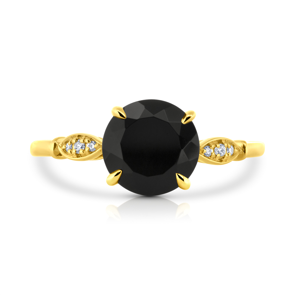 View 8mm Round Black Onyx And Diamond Ring