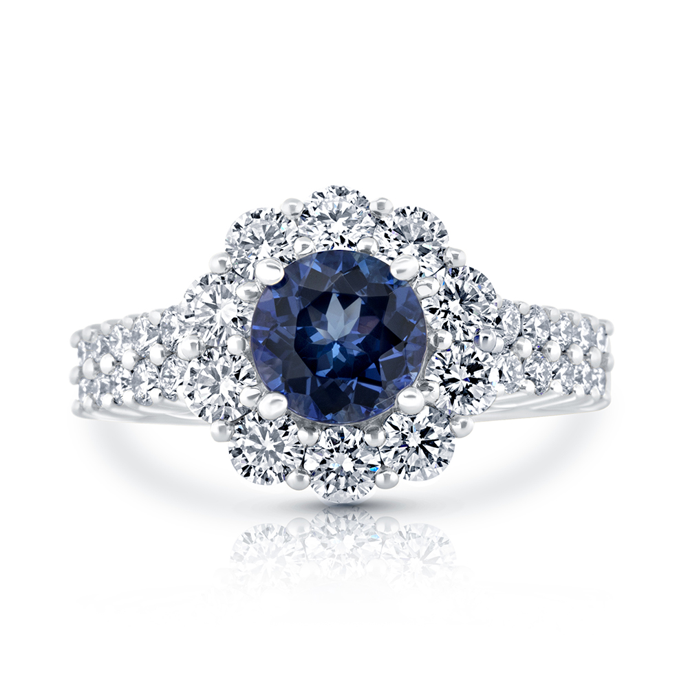 View Tanzanite and Diamond Halo Ring